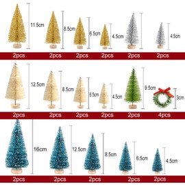 KUUQA 36Pcs Bottle Brush Trees Set, Diorama Trees Mini Sisal Christmas Trees with Christmas Wreaths for Christmas Table Decorations, DIY Room Décor