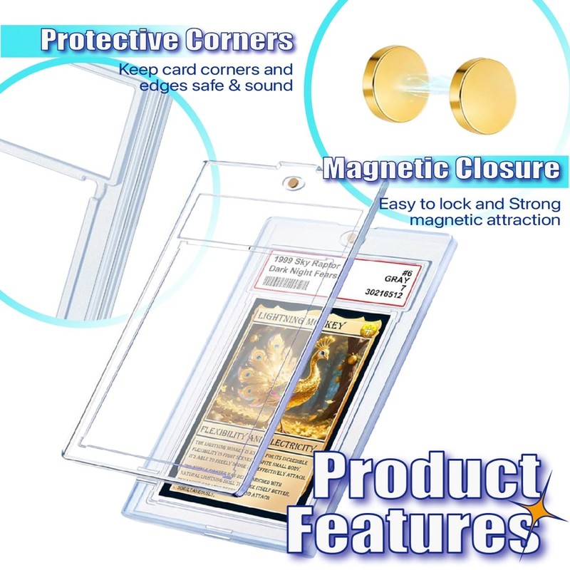 Magnetic Card Holders,Transparent Display Box 35PT UV Protection 10 Pack