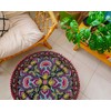 Black Round Pouf Ottoman Cover with Velvet Embroidery - Soft