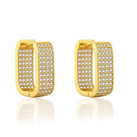 PICKBEAU Gold Huggie Hoop Earrings for Women, 18K Gold Plated 925 Sterling Silver Post Lightweight Cubic Zirconia Dainty Cuff Earrings Huggie Stud