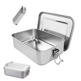 Stainless Steel Lunch Box with Compartments Lunch Box Movable Divider Leak-Proof Lunch Box with Divider for Family School Hiking Lunch 850 ml