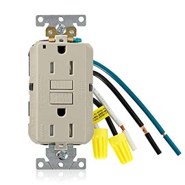 Leviton 15A-125V Extra-Heavy Duty Industrial Grade Leaded Duplex Tamper-Resistant Self-Test GFCI Receptacle, 15-Amp, GFTR1-5LI, Ivory