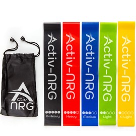 Resistance Bands - Loop Fitness Bands in 5 Different Strengths - Ideal for Home, Gym, Yoga, Aerobic Training - Includes Free Carry Bag - Set of 5
