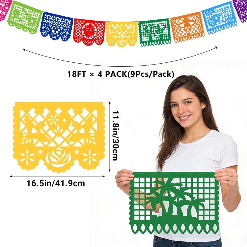 Mexican Papel Picado Banner, 4Pack 72ft, Cinco de Mayo Day