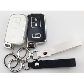 RUNZUIE 2Pcs 3 Buttons TPU Smart Remote Key Fob Cover for 2021-2013 Toyota Prius C V Highlander C-HR 4Runner RAV4 Tacoma (Black(a)/White(a))