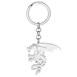 BAMAY Stainless Steel Silver Plated Dragon Keyring Dinosaur Keyring Novelty Jewellery Charms Gifts for Women Girls, Silver plated 132