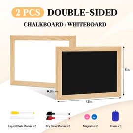 4 THOUGHT 2 Pcs 8" x 12" Double-Sided Hanging Chalkboard Whiteboard 2-in-1, Magnetic Chalk Board for Wall Wood Frame Dry Erase Board with 4 Markers 2 Magnets 1 Eraser Home Kitchen Cafe