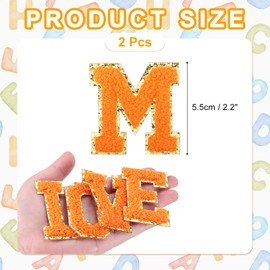 MECCANIXITY Chenille Letter Patches 2.2" Self Adhesive Alphabet M Stick on Embroidered Patch Sew on Letter Stickers Applique for Repairing Clothing Jeans Shoes Hats DIY(Orange, Pack of 2)