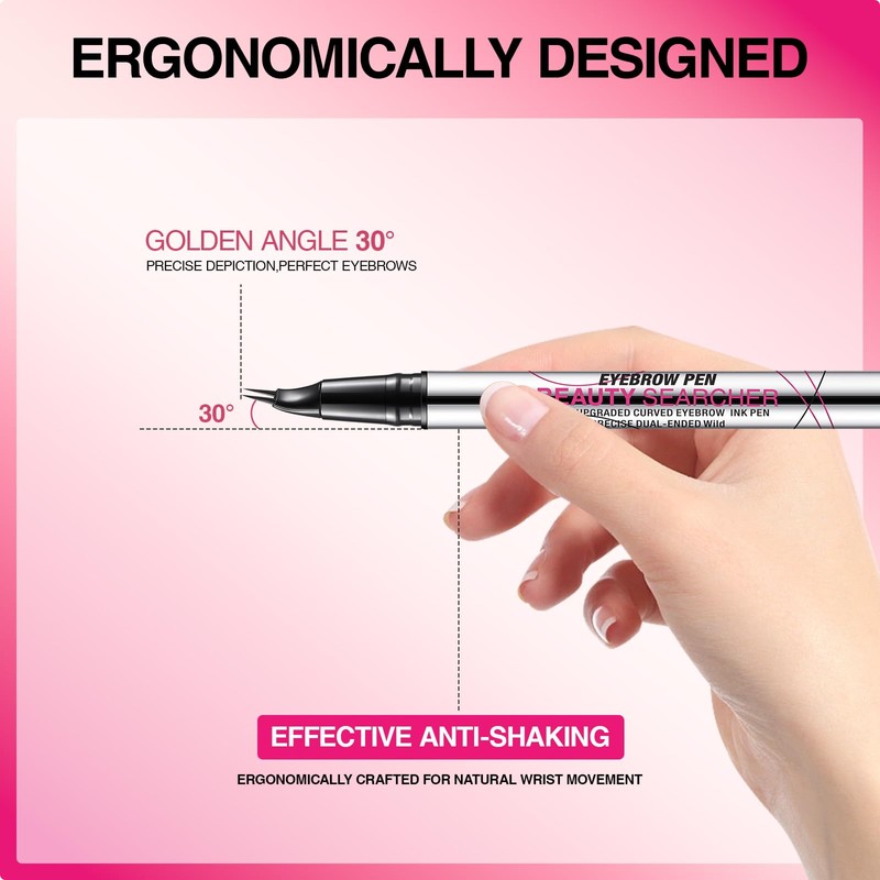 Curved Eyebrow Pen, 2-in-1 Dual Ended Eyebrow Pencil, Microblading Eyebrow