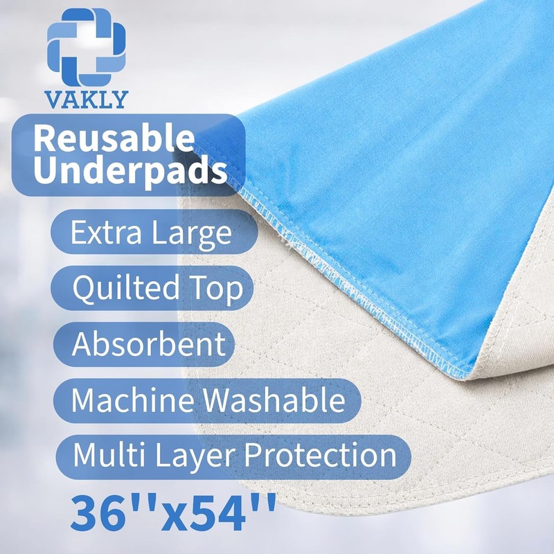 Vakly XL Washable Underpads 36" x 54" [2 Pack] –
