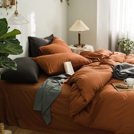 CoutureBridal Full Size Duvet Cover Burnt Orange Duvet Cover Set Caramel Pumpkin Rust Bedding Set 3 Pieces Soft Microfiber Minimalist Style Solid Color Comforter Cover with Zipper Ties for Men Women