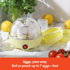 BELLA Egg Cooker, Rapid Boiler & Poacher, Meal Prep Essential, Family Sized Meals: Make Up To 7 Large Boiled Eggs, Dishwasher Safe Lid with Cool-Touch Handles, Poaching Tray Included, Yellow