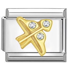 Quiges - 9mm Italian Style Charm Link Module Stainless Steel Zirconia horoscope Sagittarius for Italian Style Bracelets