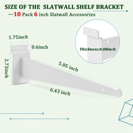 10Pack Slatwall Shelf Brackets,6 inch Slatwall Bracket for Shelves,Heavy Duty Metal Slatwall Accessories with Lip for Slat Wall Panels Shelving Display Home Commercial - Slatwall Knife Shelf Bracket