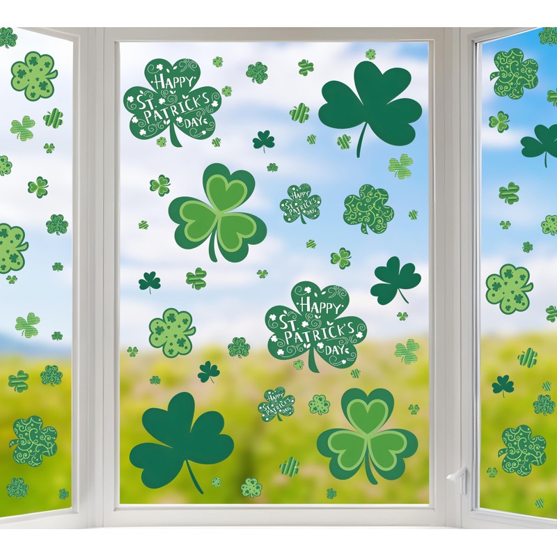 109 PCS St Patricks Day Window Clings, Shamrock Window Stickers