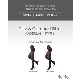 MeMoi Glitz & Glamour Glitter Opaque Tights, Smooth and Comfortable Control Top Tights, 40 Denier - Sizes S-L, Black/Gold, Medium/Large