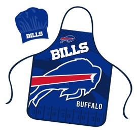 Mojo Licensing Buffalo Bills Apron Chef Hat Set Full Color Universal Size Tie Back Grilling Tailgate BBQ Cooking Host