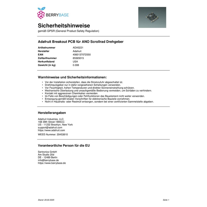 Adafruit Breakout PCB for ANO Scroll Wheel Rotary Encoders