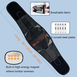 ANAMPION Back Support Belt with 5 Metal Supports, Soft Breathable Back Support with Removable Lumbar Pad, Comfortable Back Support Belt for Men and Women (Black, XL)