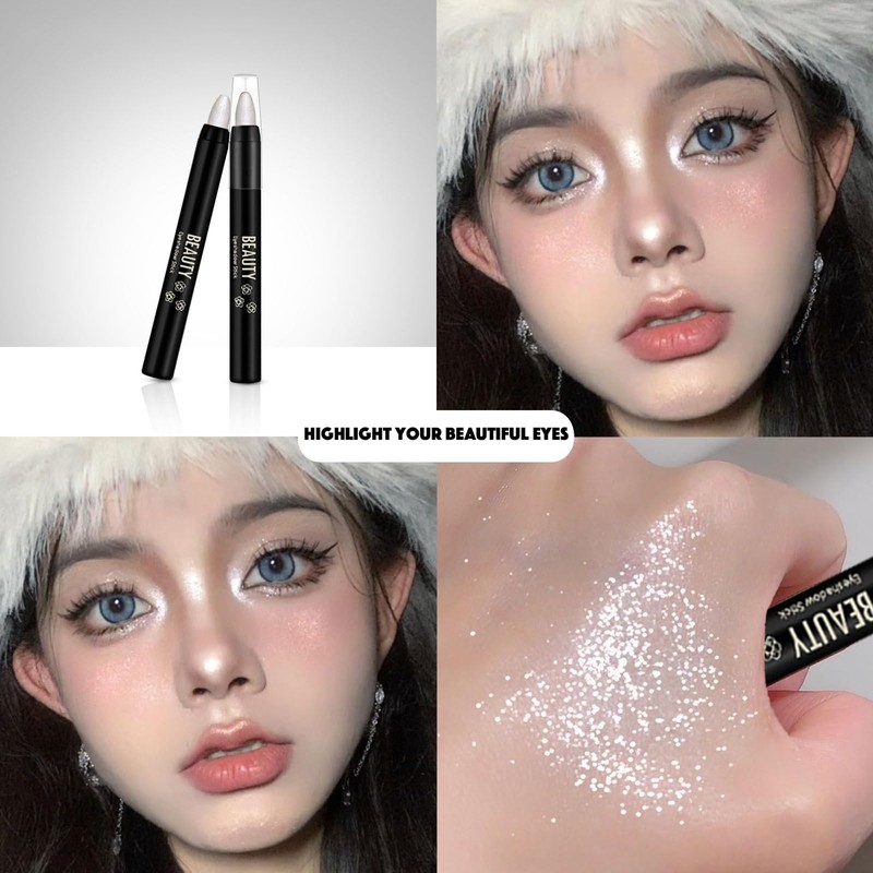 Pearl White Eyeshadow Stick, Shimmering Glitter Eyeshadows Metallic Highlight Pencil