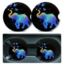 Car Coasters for Cup Holders,2 Pack Elephant Car Coasters,2.75" Universal Size Anti Slip Rubber Mat,Automotive Cup Holder Decal Decor Accessories,Elephant Gifts for Women,Men,Mom