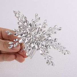 Teyglen Full Rhinestone Wedding Hair Comb Silver Crystal Headpiece for Bride Wedding Hair Accessories for Women Bridal Side Comb Sparkly Crystal Hair Piece (Silver)
