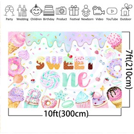 Mocsicka Ice Cream Donut Birthday Backdrop Sweet One Donut Birthday Party Decoration Ice Cream for Birthday Party Banner Photo Booth Props (10x7ft)