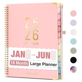 Forvencer Daily Planner 2025-2026, 18 Month Academic Planner, 8.5" x 11", Weekly and Monthly Planner, Jan 2025 - Jun 2026, Hardcover Day Planner, Spiral Agenda Book with Colorful Tabs, Office Home School Supplies, A4, Pink