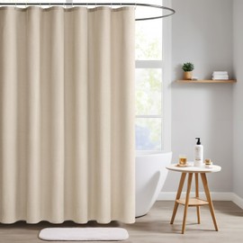 MIULEE Linen Textured Shower Curtain, 150 x 180 cm, Light Beige, Heavy Hotel Luxury Polyester Waterproof Shower Curtains, Anti-Mould, Washable Fabric Bath Curtain for Bathroom with 10 Rings