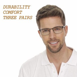 acavefox 3 Pack Blue Light Blocking Anti UV Reading Glasses Men Rectangle