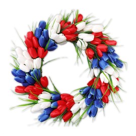 4th of July Independence Day Tulip Wreath Artificial Flower Wreath Decorations for Front Door Window Wall