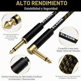 Cable de guitarra de 4 pies/paquete de 2 - Ángulo recto + recto a recto, cable para instrumentos - nylon trenzado chapado en oro - 90 grados, 1/4 pulg