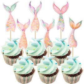 Gyufise 36Pcs Mermaid Tail Cupcake Toppers Mini Under the Sea Mermaid Tail Figures Cupcake Pick Decorations for Mermaid Party Decoration Baby Shower Supplies