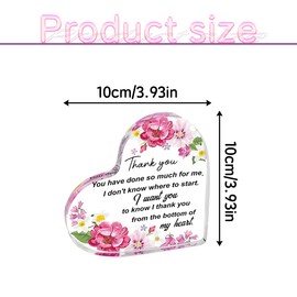 Tabanzhe Thank You Gift-Acrylic Heart Shaped Plaque Desktop Decoration Thank You Present for Women Men Family Teachers Friends Colleagues Christmas Birthday(Style A)