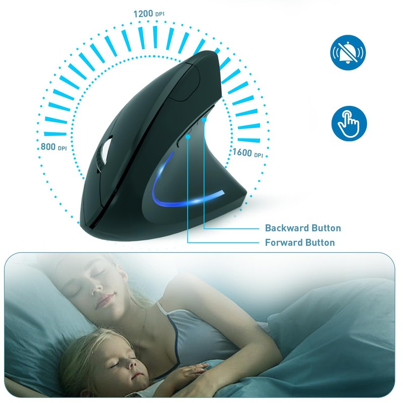 KUNSI Wireless Ergonomic Mouse, 2.4G Wireless Vertical Ergo Mouse, 800/1200/1600