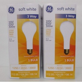 GE 3 Way Incandescent Mogul Base Bulbs 100/200/300 Watt PS25 Soft White 2 Pack