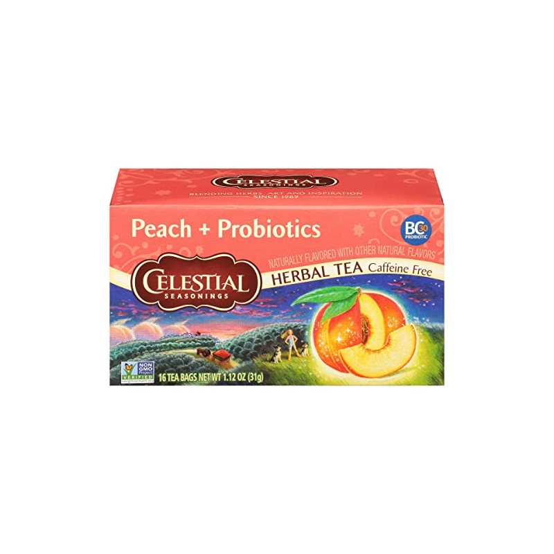 Celestial Seasonings Peach + Probiotics Herbal Tea, 16 Tea Bags