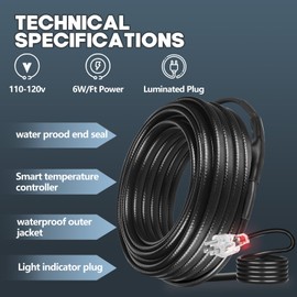 140FT Heat Tape for Water Pipes, -40°F Deicing Heating Cable,Thermostat Wire, Freeze Protected Water Pipe Heating Cable, Self Regulating Temperature, Heated Water Hose, 120V 8W/ft (140FT)