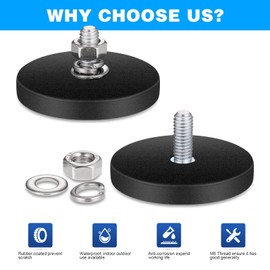 Hejo Neodymium Magnets, 6PCS Rubber-Coated Round Magnets Diameter 43 mm with M6 External Thread Stud and Nuts,Vertical adhesion Up to 10 kg, for Automobile, Lamps, PTZ, Instruments and Apparatuses