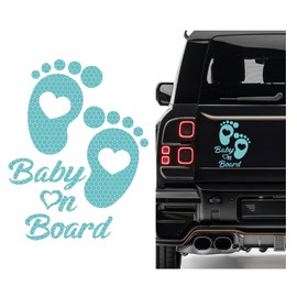 FSTURIOS Baby on Board Car Sticker, High Intensity Reflective Baby on Board Footprint Safety Warning Decal, Waterproof Kids on Board Baby in Car Feet Decal Sticker for Bumper (Light Blue)