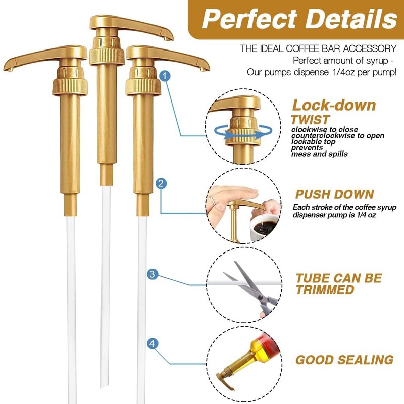 10 Pcs Gold Coffee Syrup Pump, Compatible with 25.4 Oz/750ml