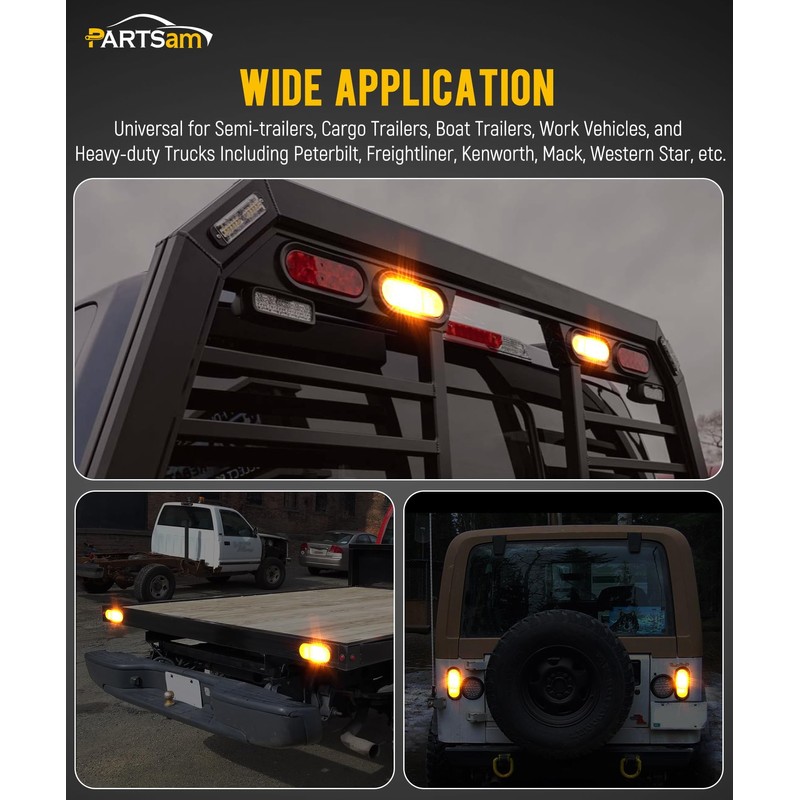 Partsam 2Pcs 6.5" Mid Turn Signal Amber Marker Light Rubber