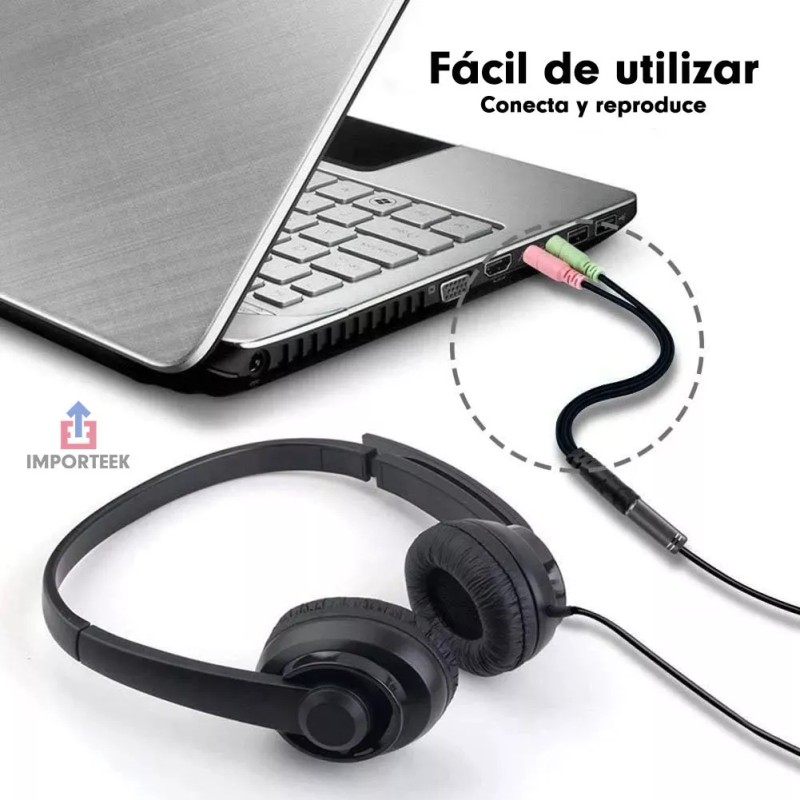Importeek Adaptador Audio Estereo Microfono Audifonos Auxiliar 3.5mm