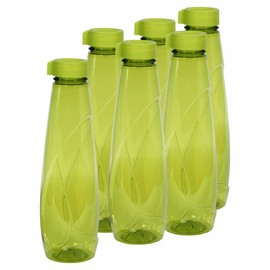 6 PCS x 950ML Plastic Coloured Transparent Water Bottles - Juice Bottles BPA Free & Leakproof - Reusable With Screw Cap Lid For Sports School Home (6 Pcs, Green)