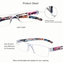 VisionGlobal 2 Pairs Reading Glasses, Blue Light Blocking Glasses, Computer Reading Glasses for Women and Men, Fashion Square Eyewear Frame (2blue floral,+1.25 Magnification)