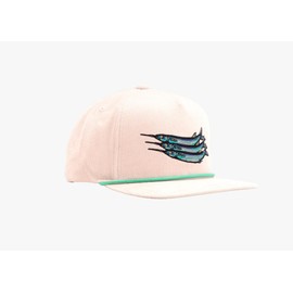 Bajio Flat Brim Fishing Hat – Ballyhoo Fish Snapback in Pink Corduroy, Saltwater Baitfish Cap for Coastal and Offshore Anglers, Embroidered Performance Hat for Inshore and Sportfishing