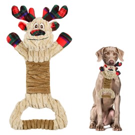 CooShou Dog Christmas Reindeer Squeak Toy Big Dog Xmas Elk Plush Toy with Crinkle Paper Pull Interactive Squeaky Entertainment Toy for Puppy Big Dog