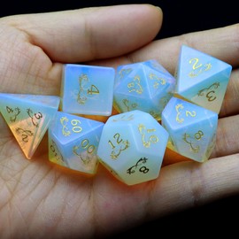 Haxtec Opal DND Dice Set Gemstone Polyhedral Dice with Premium Dice Case for D&D Dungeons and Dragons Role Playing Board Games Gift