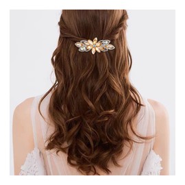 EVER FAITH Wedding Rhinestone Flower Leaf Hair Barrette Clip, Elgant Marquise Crystal Hair Accessories for Women Brown Silver-Tone