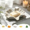 Ceramic Ginkgo Soap Dish, Self-Draining Tray White